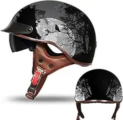 Open Face Helmet with Sun Visor, Retro German Style Open Face Helmet Moped Scooter Half Helmet for Men and Women DOT Approved Vintage Motorcycle Half Helmet