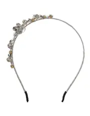 [Gregory Ladner] Beaded Flower Headband in Silver