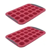 2PK Daily Bake Silicone 24-Cup Mini Muffin Pan Bakeware - Red