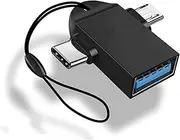 2 in 1 OTG Converter USB 3.0 to Micro USB and Type C Adapter with Lanyard,Used for U Disk Mouse Laptop Mobile Phones or Tablets (1, Black)