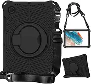 Tablet PC Cases Cover Shockproof Kids Friendly Cover Compatible with Samsung Galaxy Tab A8 10.5inch X200/X205,Lightweight Swivel Handle Stand+Shoulder Strap Protective Case(Black)