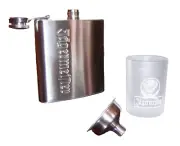 Jagermeister Stainless Steel Flask With Hinged Lid, Funnel & Frosted Shot Glass