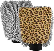 XYMZR Nature Cheetah Print Absorbent Microfiber Car Wash Mitt, Funny Cute Anime Scratch Free for Cars Cleaning, Home Cleaning Mitts, 2 Pack, 10.24” L x 7.09” W