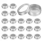24 Pcs 2 oz Aluminum Round Tins Cans with Clear Lid, Silver