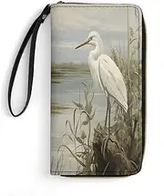 [BFGWK] Large Swamp Egret Print Long Zipper Wallet Leather Wallet Suitable for Men and Women, Style, 7.8"x4.1", Style, 19.7x10.5cm
