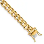 Solid 14K Yellow Gold 9 inch 8.6mm Hand Polished Fancy Link with Box Catch Clasp Bracelet