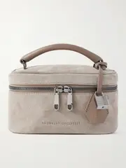[Brunello Cucinelli] Brunello Cucinelli - Leather-trimmed Suede Cosmetic Case - Gray - One size One size Gray