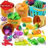 69pc Color Sorting Play Food Set Kids Cutting Toy Kitchen Accessories Educationa