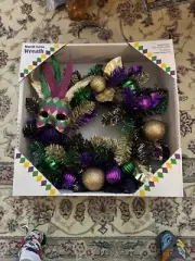 New In Box Mardi Gras Wreath 22 Inch