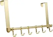 Over The Door Hooks, Moving 6-Hooks Over Door Coat Rack for Hanging, Sturdy Door Hanger Hooks for Hanging Heavy Coats/Towel/Bag (Gold)