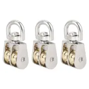 Lifting Crane Swivel Hook Pulley Block Hanging Wire Towing Double Wheel 3pcs