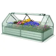Costway Mini Greenhouse Flower Garden Shed Raised Garden Bed w/Dual 2-Tier Windows Green