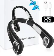 USB Fan Neck Battery Quiet Strong with LCD Neck Fan Portable Small 5 Levels 360° Adjustable Neck Fans Rechargeable Mini Neck Fan for On the Go Travel Camping Office Black