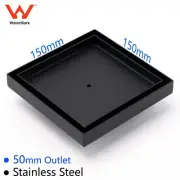 Matte Black Smart 150mm Tile Insert Floor Drain Square Shower Grate 50mm Outlet