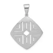 Sterling Silver Rhodium-Plated Scratch Finish Square Cutout Pendant