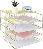 Spacrea Letter Tray, 4 Tier Desk Organizers and Accessories, Stackable Paper Tray Organizer Desk File Organizer with 1 Upper Display Shelf for School Home Office Supplies (Gold)