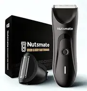 NUTSMATE Groin & Body Hair Trimmer PLUS, now featuring an exclusive Shaving Head for Men, No Nick No Cut, Groin and Body Shaver, Replaceable Ceramic Blade, Waterproof, Rechargeable, Wireless Charging, Male Hygiene Grooming Razor, Three Types of Combs.