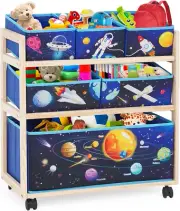 Kids Storage Organizer with Wheels - Utility Rolling Cart with Large Storage Cap