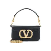 [Valentino Garavani] Valentino Garavani-Black Locò Small Calf Leather Shoulder Bag-Donna OS OS