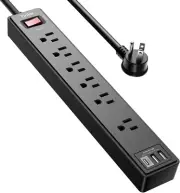 6Ft Power Strip Surge Protector - Extension Cord with 6 AC Outlets and 3