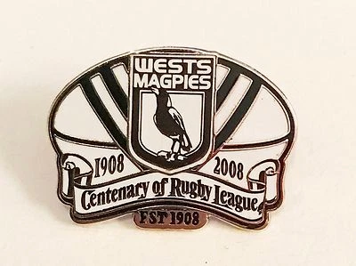 33418 WESTS MAGPIES EST 1908 NRL CENTENARY 1908-2008 METAL LAPEL PIN BADGE