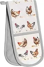 The Leonardo Collection Double Oven Gloves - Grey - Chickens Design - Kitchen Accessories Pot Holders