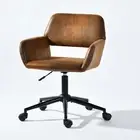 Office Desk Chair Brown Suede Adjustable Height Rolling Vanity Swivel Task Chair