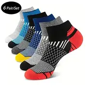 Men's 6 Pairs Multi Packs Socks Running Socks Casual Socks Black White Color Geometic Sports Outdoor Daily Vacation Basic Medium Spring Fall Fashion Casual