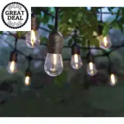24-Light Plug-In Indoor/Outdoor Patio String Light S14 Single Filament LED Bulbs