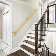 Square Metal Stairs Handrail Railing, Wall Mounted Banister Grab Bar for Indoor Attic Stair Decoration, Non-Slip Stairway Hand Rails with Complete Kit, Gold(4ft/120cm)