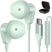 USB C Headphones for iPhone 15 Plus iPad 10th,USB Type C Earphones HiFi Stereo USB C Wired Earbuds with Mic Volume Control for Samsung S24 Ultra S23 S22 S21 FE A53 Z Flip Fold,Pixel 7a 6a Pro 5,Green