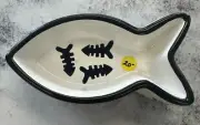 Ceramic Cat Dish Fish Shaped Food/Water Black and White by Creature Comforts