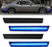 LED Side Marker Lights Compatible with Challenger 2015-2023 Blue Front Rear Fender Side Marker Lamps 4PCS Smoked Lens Sidemarker light Replace OEM#: 68195788AB, 68195789AB,68195796AB,68195797AB