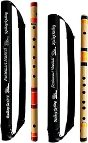 Musical Combo Flutes B Natural (20 Inch) and D Natural 7 Hole (18 Inch) Bamboo Flute Bansuri with Flute Carry Bag Free