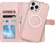 Cavor Wallet Case for iPhone 12 Pro Max/iPhone 13 Pro Max 6.7" Leather Case 2 in 1 Magnetic Detachable Flip Cover Support Magsafe Charging with Stand Feature Card Slots-Pink