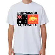 100% Cotton Men's T-Shirt Downunder Australia Flag Coat of Arms Tee Tops Shirt - White