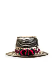 Striped Pom Pom Straw Hat