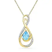 10k Yellow Gold Oval Created Blue Topaz Solitaire Pendant 3/4 Cttw