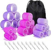 H HOME-MART Jumbo Hair Rollers Set, 33 Pcs Self Grip Hair Curlers for Long, Medium, Short Hair - Includes 22 Velcro Hair Rollers, 10 Stainless Steel Clips, 1 Storage Bag for Thick Hair