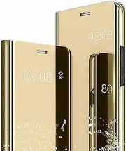 [YukeTop] Cover for Samsung Galaxy A70 Case, Smart Mirror flip case Stand Function, Mirror Plating Full Body 360°Smart Cover Protection for Samsung Galaxy A70.(Gold)