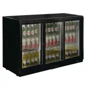 Bar Fridge 3 Sliding Door Black 330L Polar G-Series Undercounter Cooler Back Bar