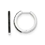 14K White Gold Black Real Diamond 1.5mm Hinged Hoop Earrings