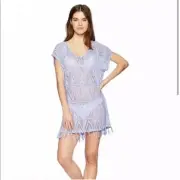 NEW prAna Seabrooke Tunic Top Swim Coverups size M Lace Fringe Purple DF