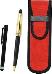 2 Pack Cloth Pen Case Red Metal Touch Stick Black and Neo D-800 Holi Gold Finish Retro Ballpoint Pen Set Black NK02R-ALB-800B-2