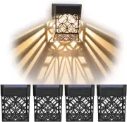 4X Solar Powered Fence Garden Lights Outdoor Wall Pathway Lantern Post Yard Lamp