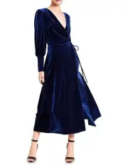 [Belle & Bloom] Current Mood Velvet Wrap Dress in Blue