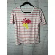 BRAX LADIES SHORT SLEEVE FLORAL AND STRIPE PRINT SHIRT (S) EUC WORN ONCE