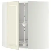 METOD corner wall cabinet with carousel, white/Bodbyn off-white, 68x37x80 cm