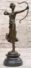 Art Deco 1920 Style Nude Diana the Huntress W/ Bow Bronze Statue Sculpture Art