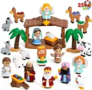 23 Piece CHILDREN CHRISTMAS NATIVITY MANGER Christmas Play Set Figurines Jesus